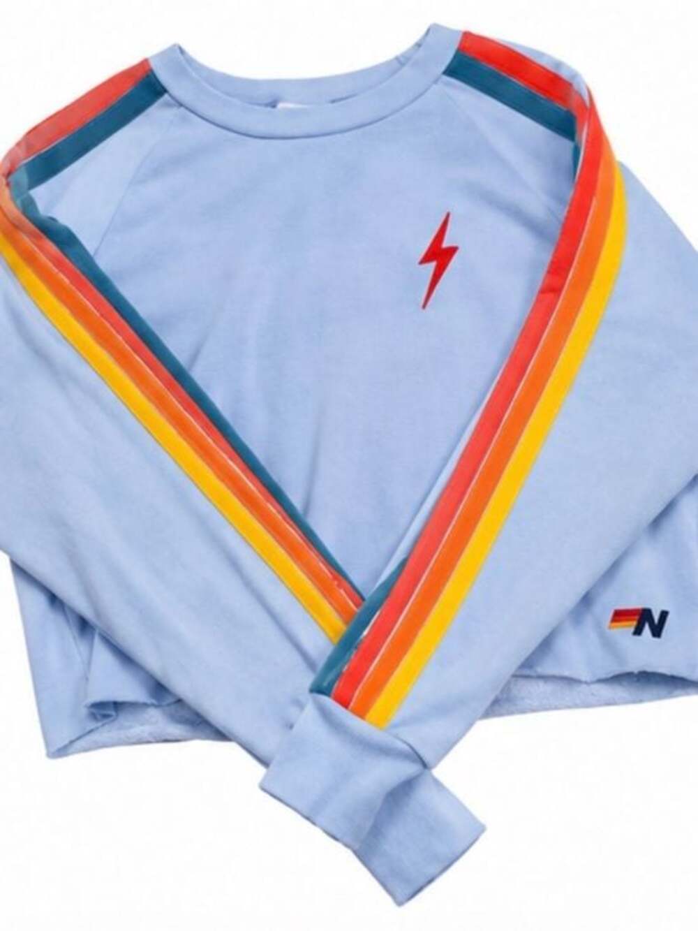 Aviator Nation Light Blue Lighting Bolt Stripe Sweatshirt Size Large New & Rare